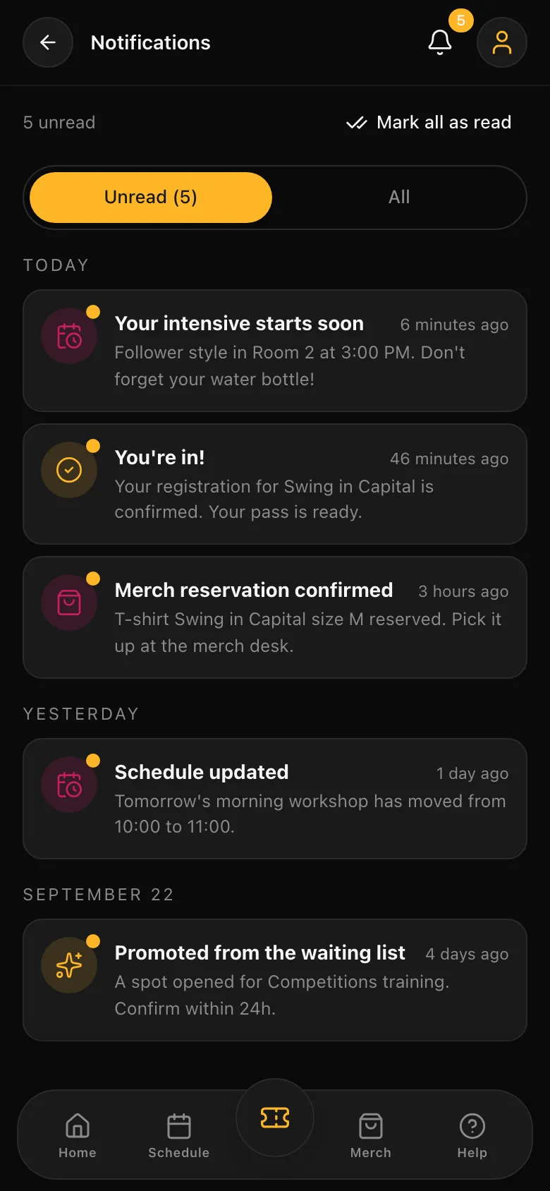 The app with the notifications list