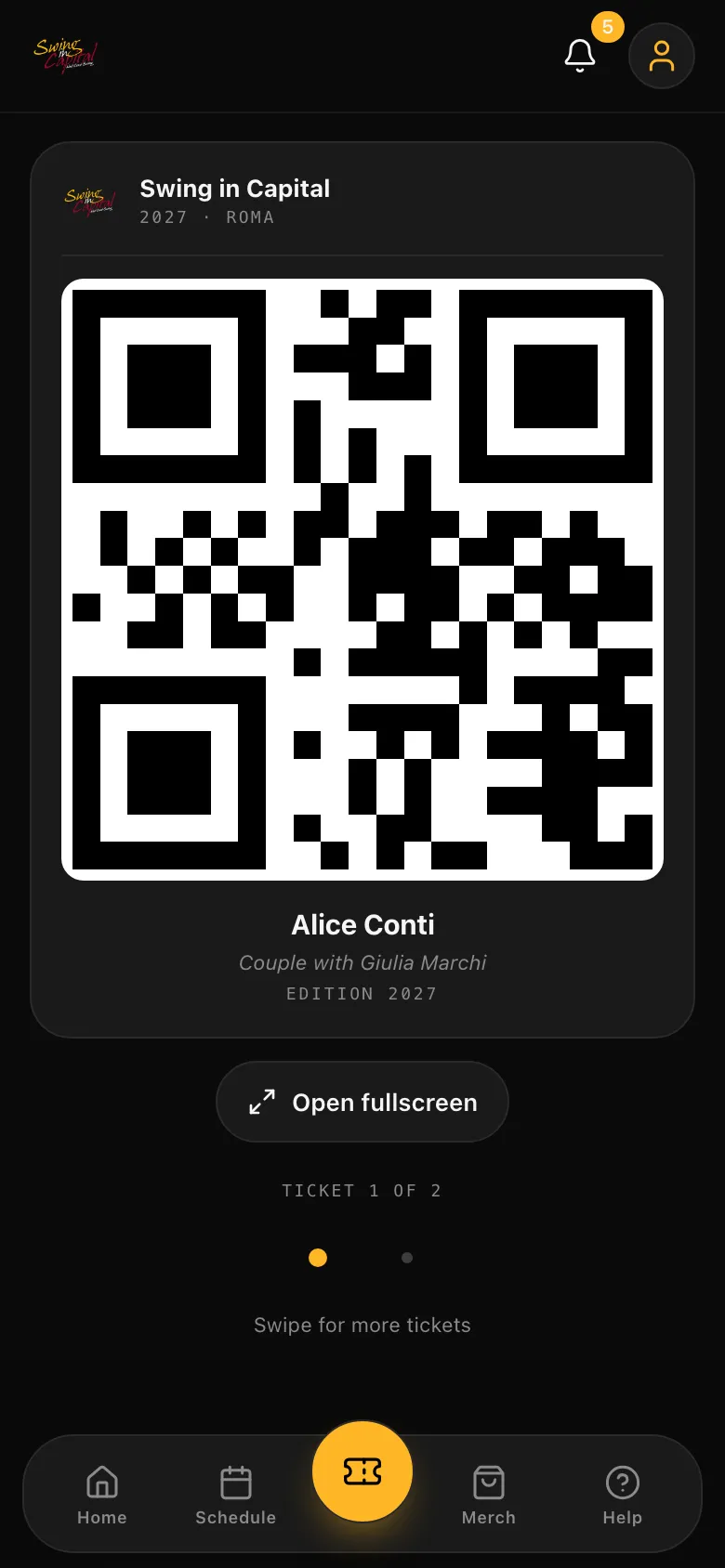 The app with the pass and a large QR code